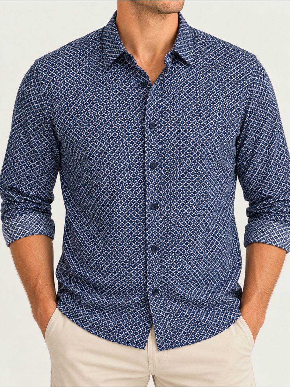 Men's English Laundry Navy Geometric Long-Sleeve Shirt 100% cotton